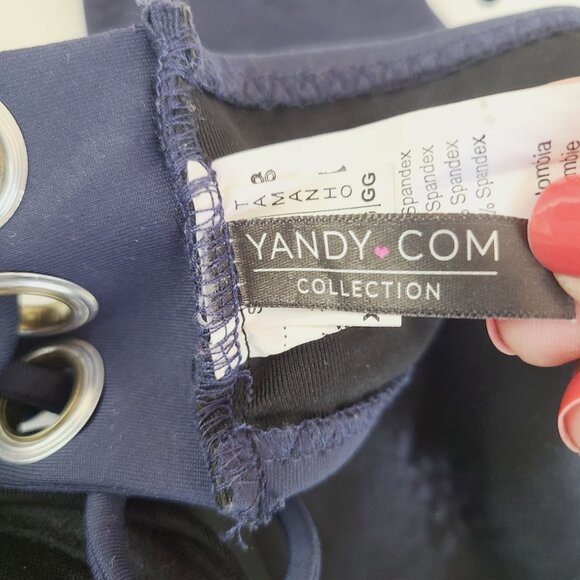 Yandy Navy Blue Bandeau Bikini Top With Halter Strap & Lace-Up Back - Picture 11 of 13